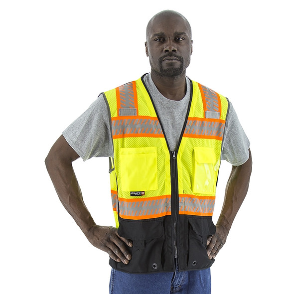 Majestic Class 2 Hi Vis Yellow Black Bottom Mesh Vest DOT Reflective Chainsaw Striping 75-3239